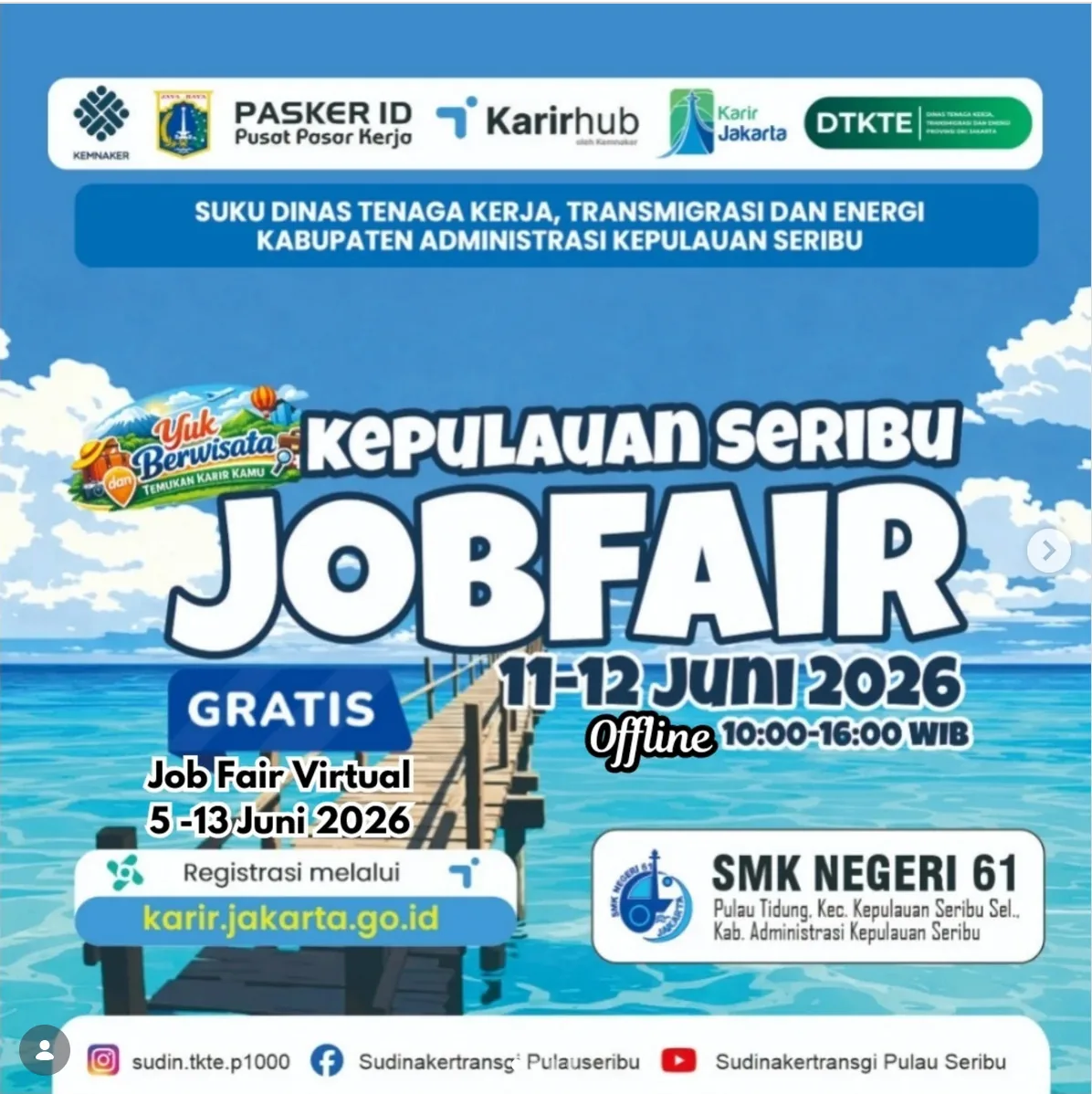 Job Fair Kabupaten Trenggalek 2026 (Suku Dinas TKTE Wilayah Kepulauan Seribu) : 10-11 Juni 2026